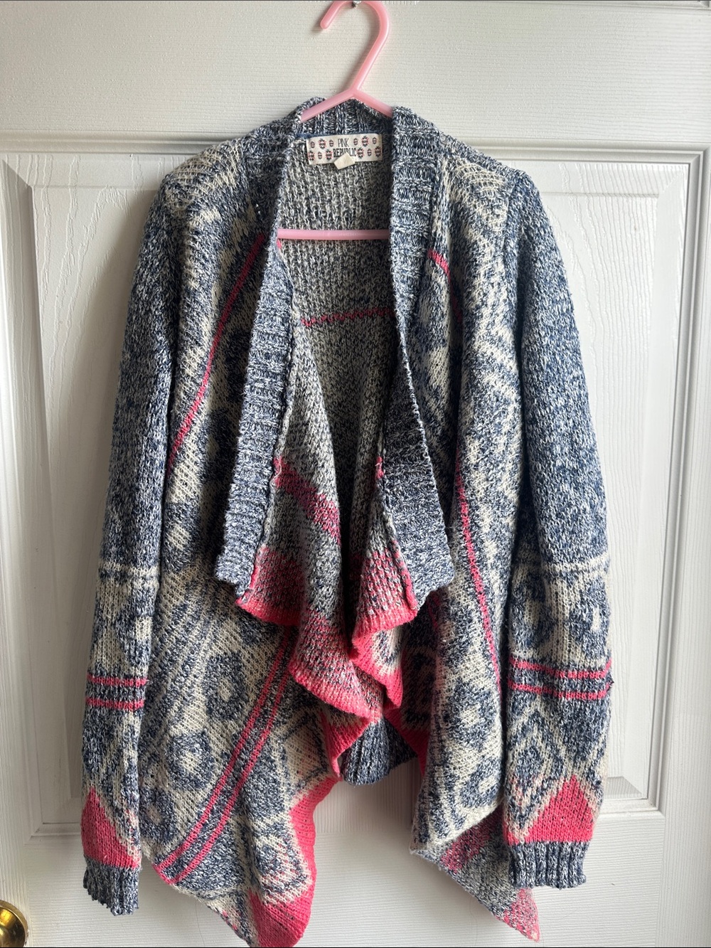 Pink Republic Gray, Cream & Pink Open-Front Knit Cape Cardigan
